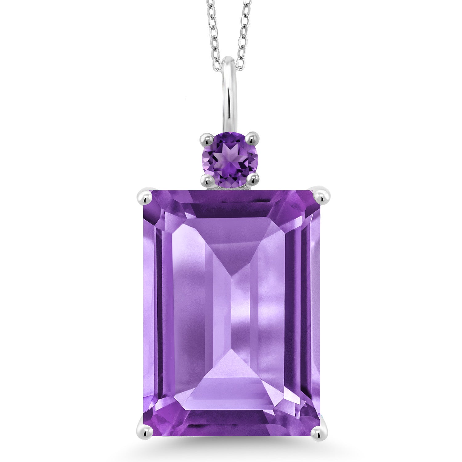 925 Sterling Silver Purple Amethyst Pendant Necklace For Women (15.25 Cttw, Emerald Cut 18X13MM, With 18 Inch Silver Chain)