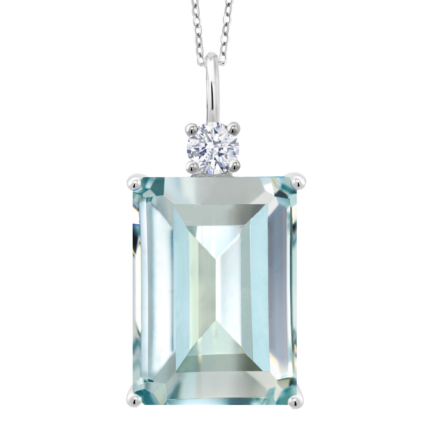 925 Sterling Silver Sky Blue Simulated Aquamarine Pendant Necklace For Women (15.80 Cttw, Emerald Cut 18X13MM, With 18 Inch Silver Chain)