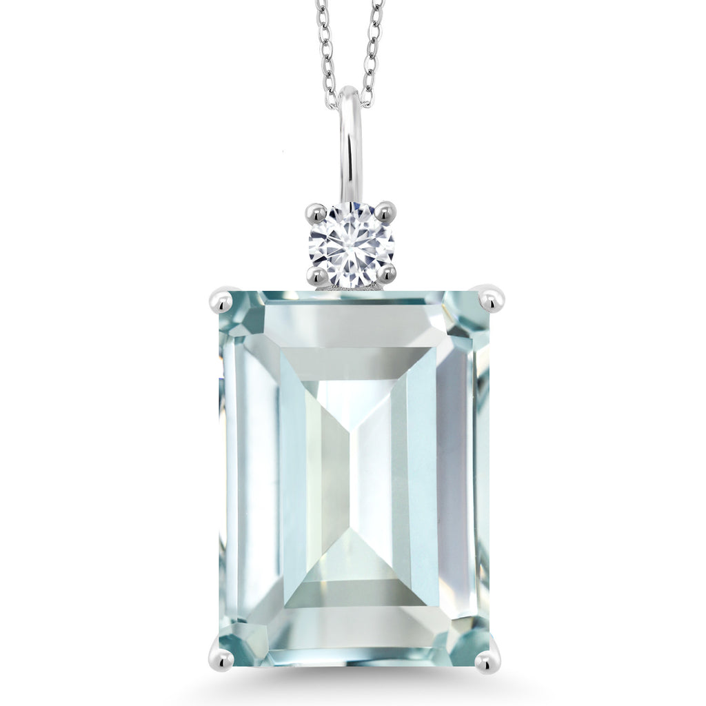 Gem Stone King 925 Sterling Silver Gemstone Birthstone & Lab Grown Diamond Pendant Necklace for Women | Emerald Cut 18X13MM | 18 Inch Chain | Fine Jewelry for Her Mom Wife