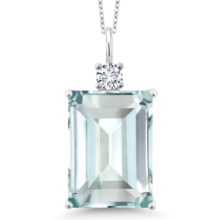 Gem Stone King 925 Sterling Silver Gemstone Birthstone & Lab Grown Diamond Pendant Necklace for Women | Emerald Cut 18X13MM | 18 Inch Chain | Fine Jewelry for Her Mom Wife