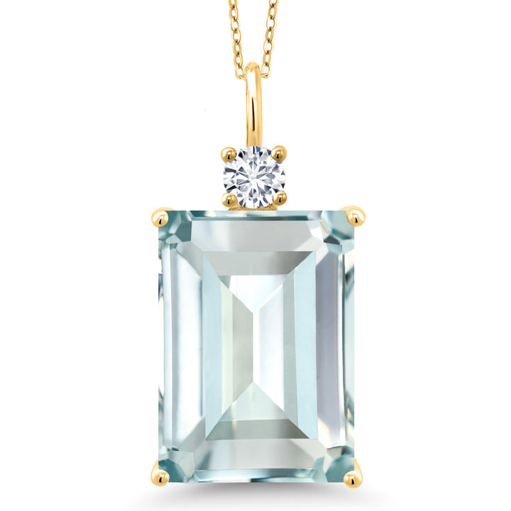 Gem Stone King Emerald Cut Gemstone Birthstone and Lab Grown Diamond Pendant Necklace for Women | 18K Yellow Gold Plated Silver | 18X13MM Center | With 18 Inch Chain | Fine Jewelry for Her Mom Wife
