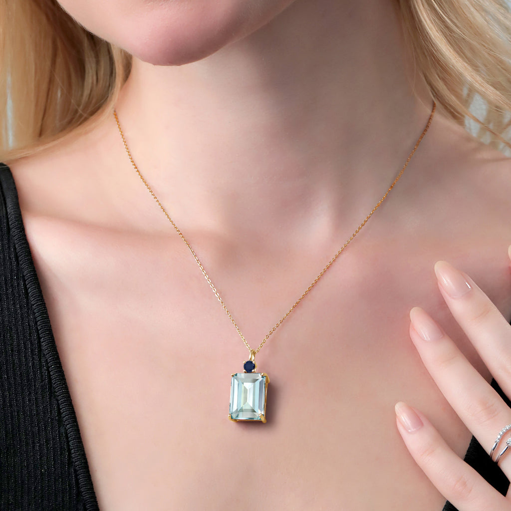 Created Aquamarine - March_Pendant in 925 Yellow Gold Plated Silver