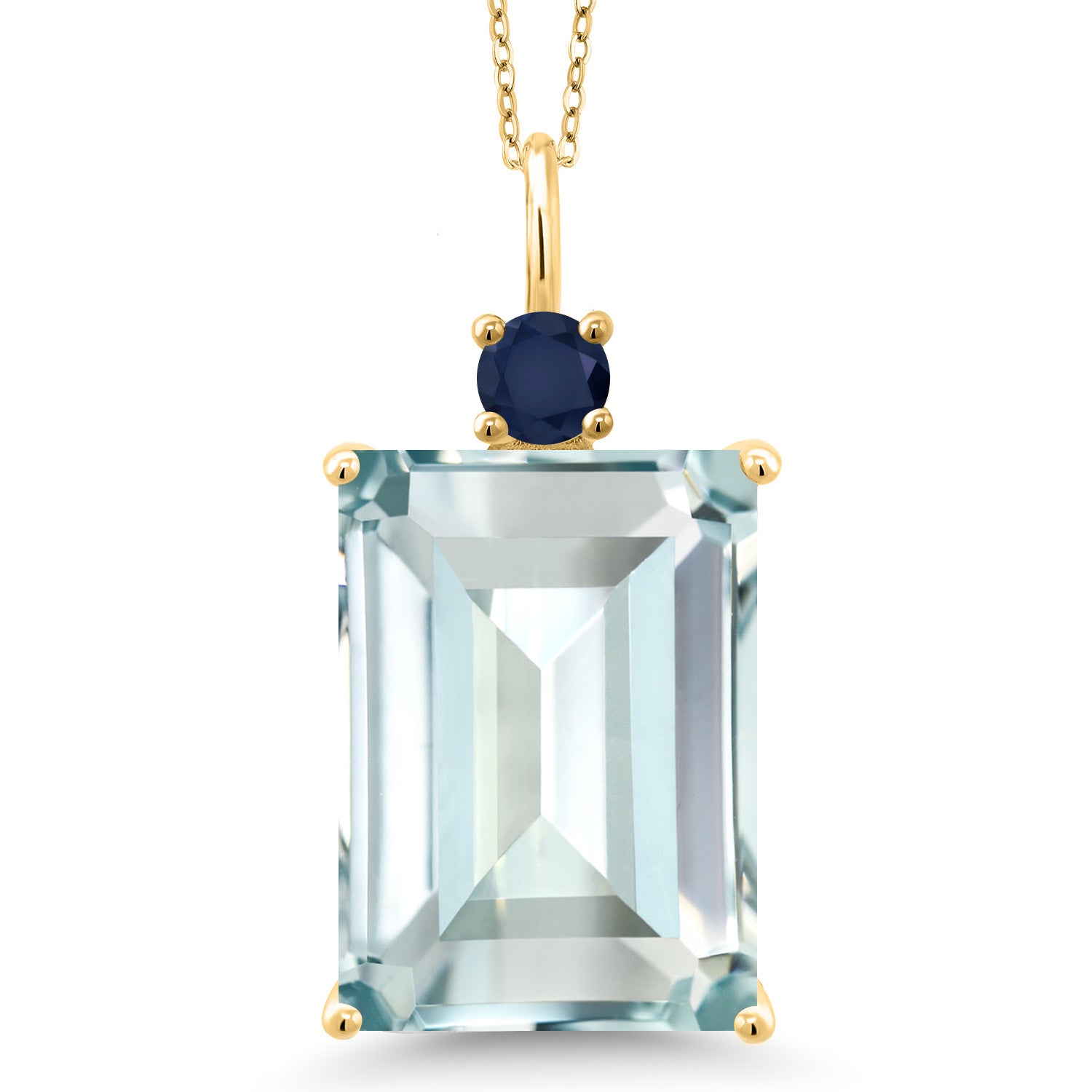 Created Aquamarine - March_Pendant in 925 Yellow Gold Plated Silver