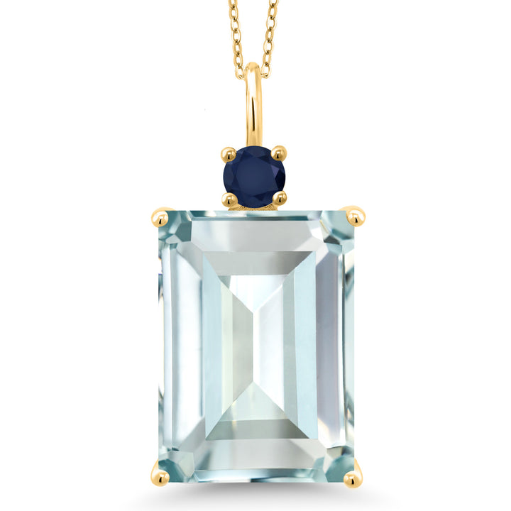 Gem Stone King Emerald Cut Gemstone Birthstone Pendant Necklace for Women | 18K Rose Gold Plated Silver | Blue Sapphire Accent | 18 Inch Chain | Fine Jewelry Gift for Her