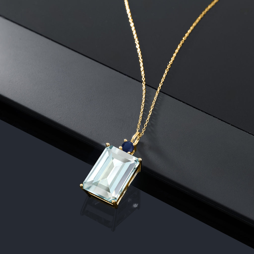 Created Aquamarine - March_Pendant in 925 Yellow Gold Plated Silver