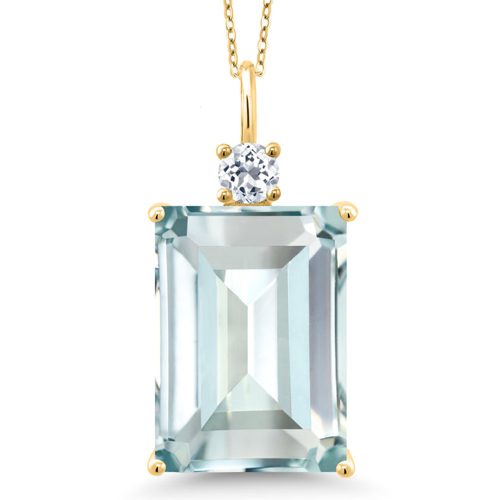 Created Aquamarine - March_Pendant in 925 Yellow Gold Plated Silver