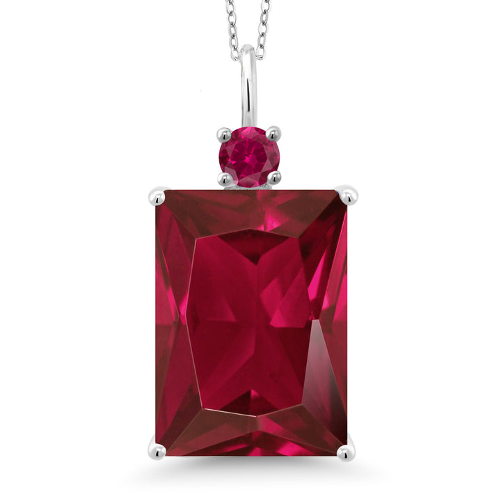 Gem Stone King 925 Sterling Silver Gemstone Birthstone Pendant Necklace for Women | Emerald Cut 18X13MM, Round 4MM | 18 Inch Chain | Fine Jewelry for Her Mom Wife