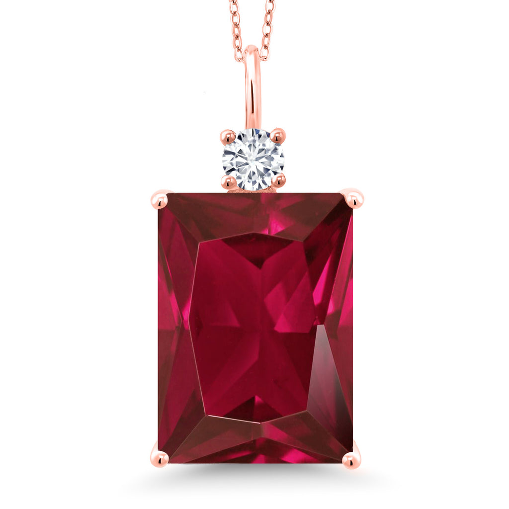 Gem Stone King Emerald Cut Gemstone Birthstone and Lab Grown Diamond Pendant Necklace for Women | 18K Rose Gold Plated Silver | 18X13MM Center | With 18 Inch Chain | Fine Jewelry for Her Mom Wife