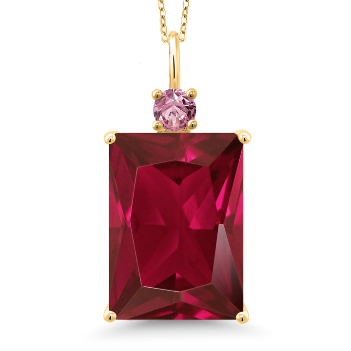 Created Ruby - July_Pendant in 925 Yellow Gold Plated Silver