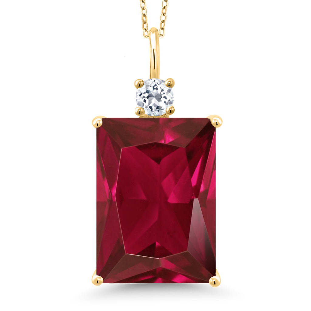 Gem Stone King Emerald Cut Gemstone Birthstone Pendant Necklace for Women | 18K Yellow Gold Plated Silver | White Topaz Accent | 18X13MM | With 18 Inch Chain | Fine Jewelry for Her Mom Wife