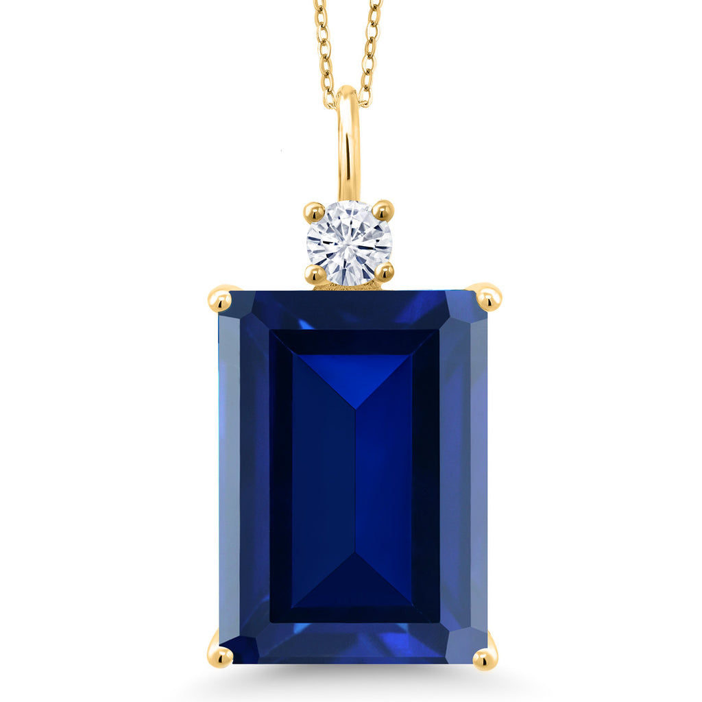 Gem Stone King Gemstone Birthstone and Moissanite Pendant Necklace for Women | 18K Yellow Gold Plated Silver | Emerald Cut 18X13MM | 18 Inch Chain | Fine Jewelry for Her