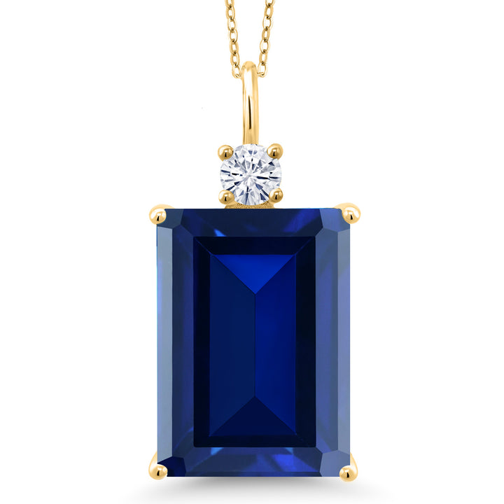 Gem Stone King Gemstone Birthstone and Moissanite Pendant Necklace for Women | 18K Yellow Gold Plated Silver | Emerald Cut 18X13MM | 18 Inch Chain | Fine Jewelry for Her