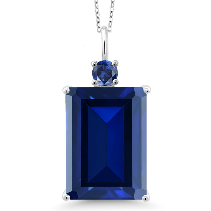 Gem Stone King 925 Sterling Silver Gemstone Birthstone Pendant Necklace for Women | Emerald Cut 18X13MM, Round 4MM | 18 Inch Chain | Fine Jewelry for Her Mom Wife
