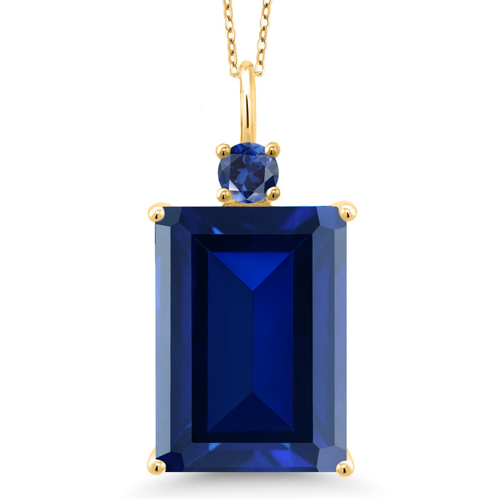 Blue Created Sapphire - September_Pendant in 925 Yellow Gold Plated Silver