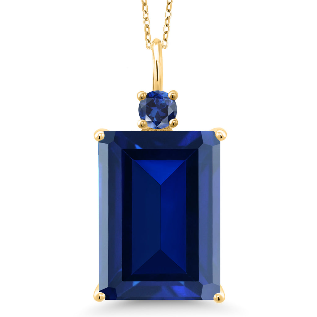 Gem Stone King 18K Yellow Gold Plated Silver Gemstone Birthstone Pendant Necklace for Women | Emerald Cut 18X13MM and Round 4MM | With 18 Inch Chain | Fine Jewelry for Her Mom Wife