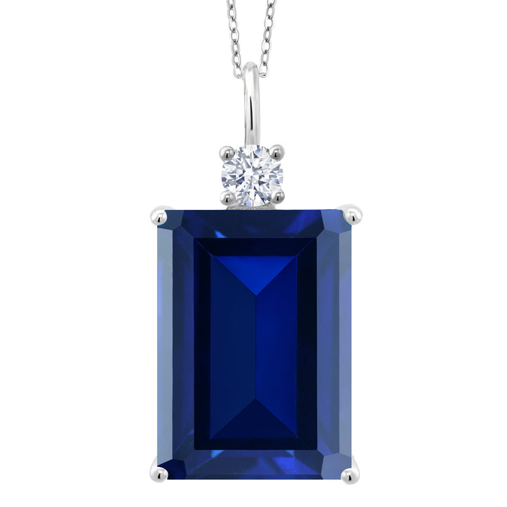 Blue Created Sapphire - September_Pendant in 925 Sterling Silver