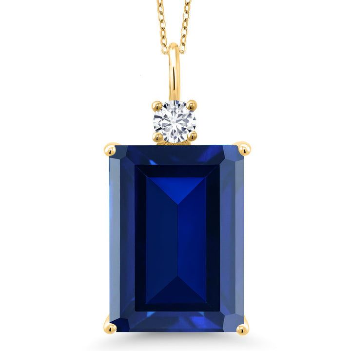 Blue Created Sapphire - September_Pendant in 925 Yellow Gold Plated Silver