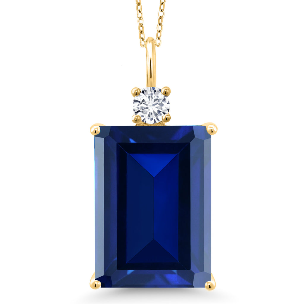 Blue Created Sapphire_Pendant in 18K Yellow Gold Plated Silver