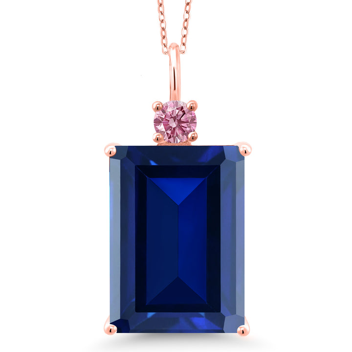 Blue Created Sapphire - September_Pendant in 925 Rose Gold Plated Silver