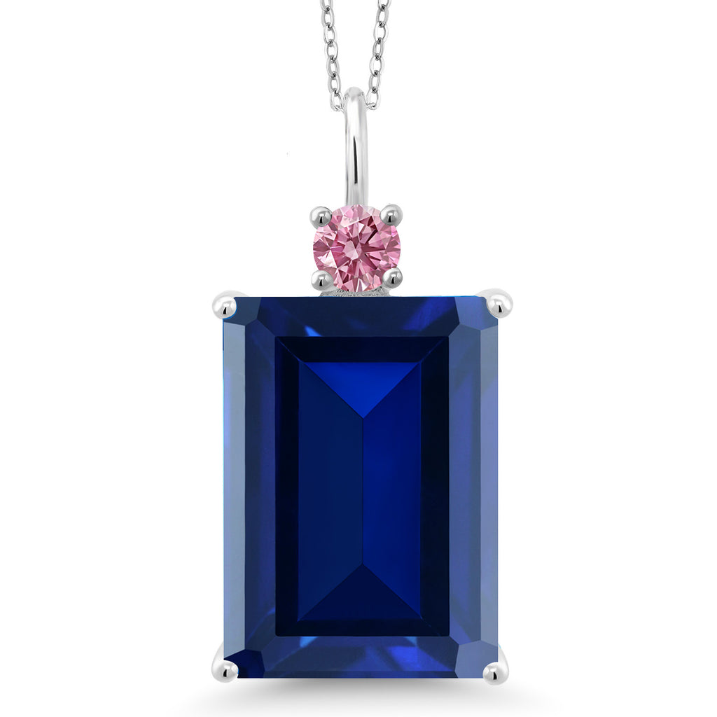 Blue Created Sapphire_Pendant in 925 Sterling Silver