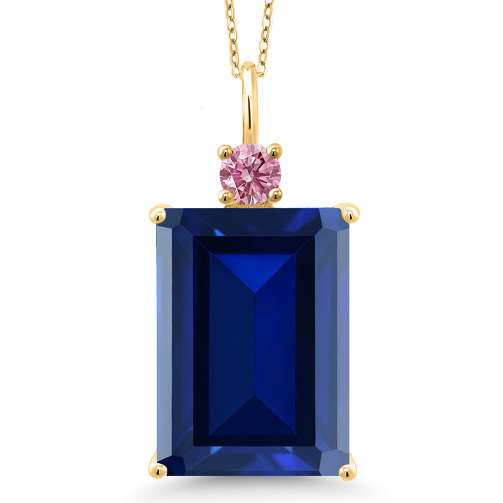 Gem Stone King Gemstone Birthstone and Pink Lab Grown Diamond Pendant Necklace for Women | 18K Yellow Gold Plated Silver | Emerald Cut 18X13MM | With 18 Inch Chain | Fine Jewelry for Her Mom Wife