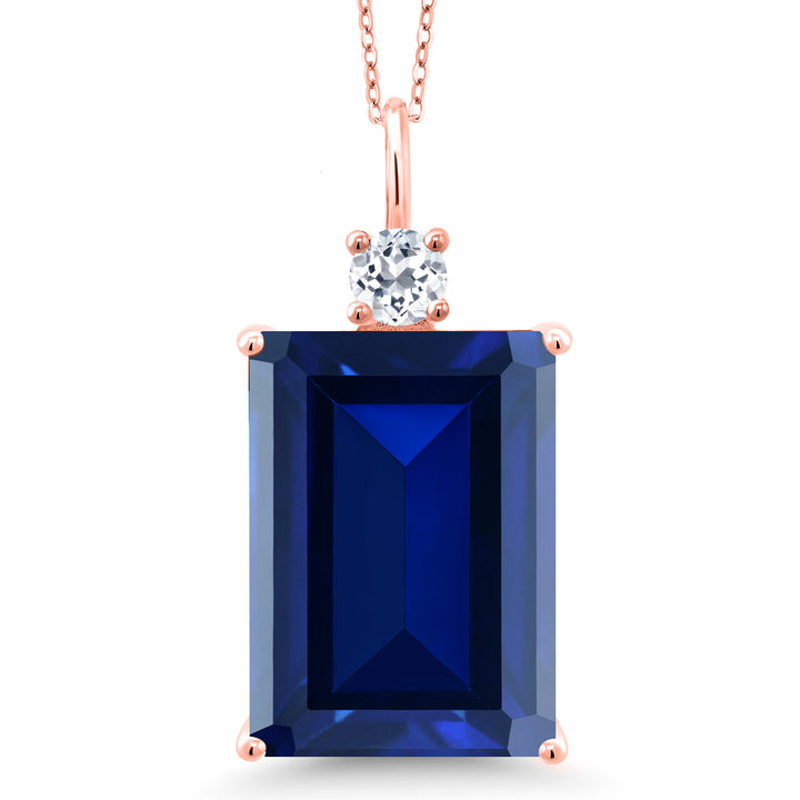 Blue Created Sapphire - September_Pendant in 925 Rose Gold Plated Silver