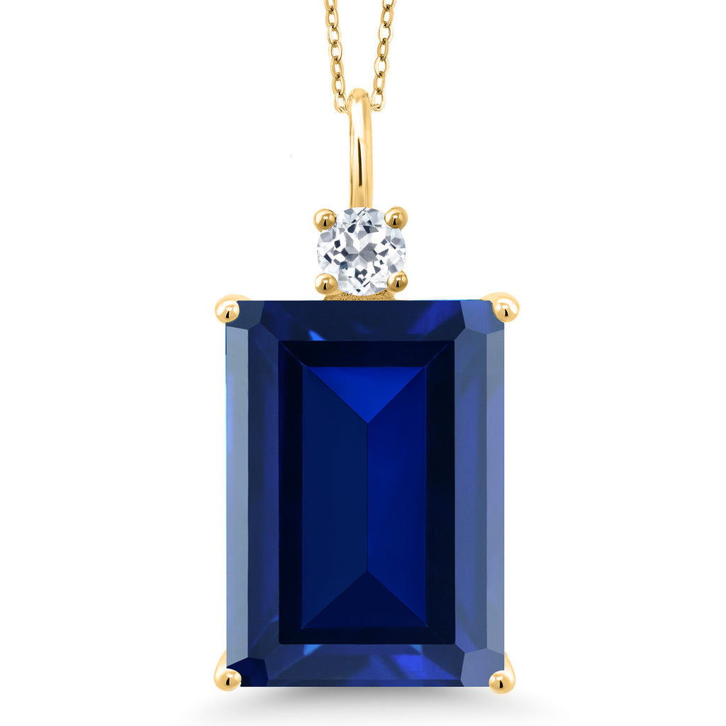 Blue Created Sapphire_Pendant in 18K Yellow Gold Plated Silver
