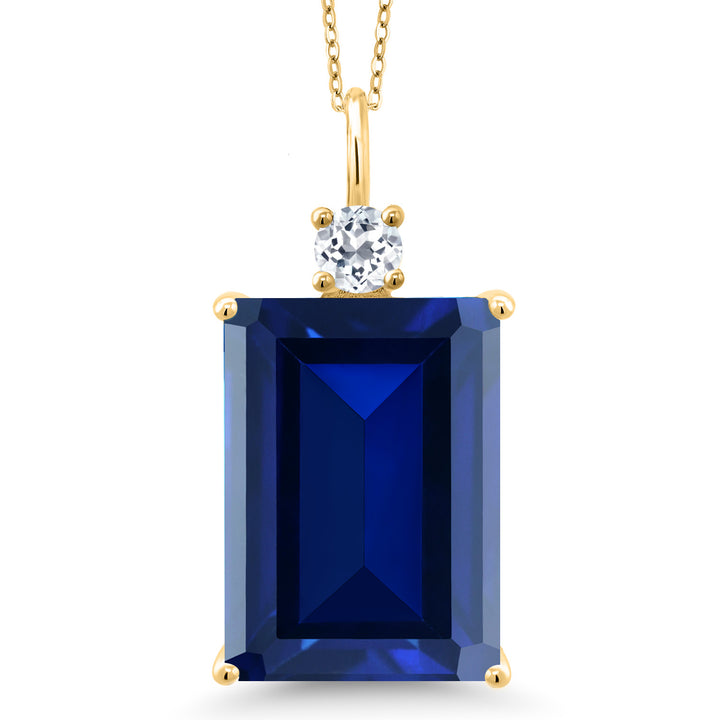 Gem Stone King Emerald Cut Gemstone Birthstone Pendant Necklace for Women | 18K Yellow Gold Plated Silver | White Topaz Accent | 18X13MM | With 18 Inch Chain | Fine Jewelry for Her Mom Wife