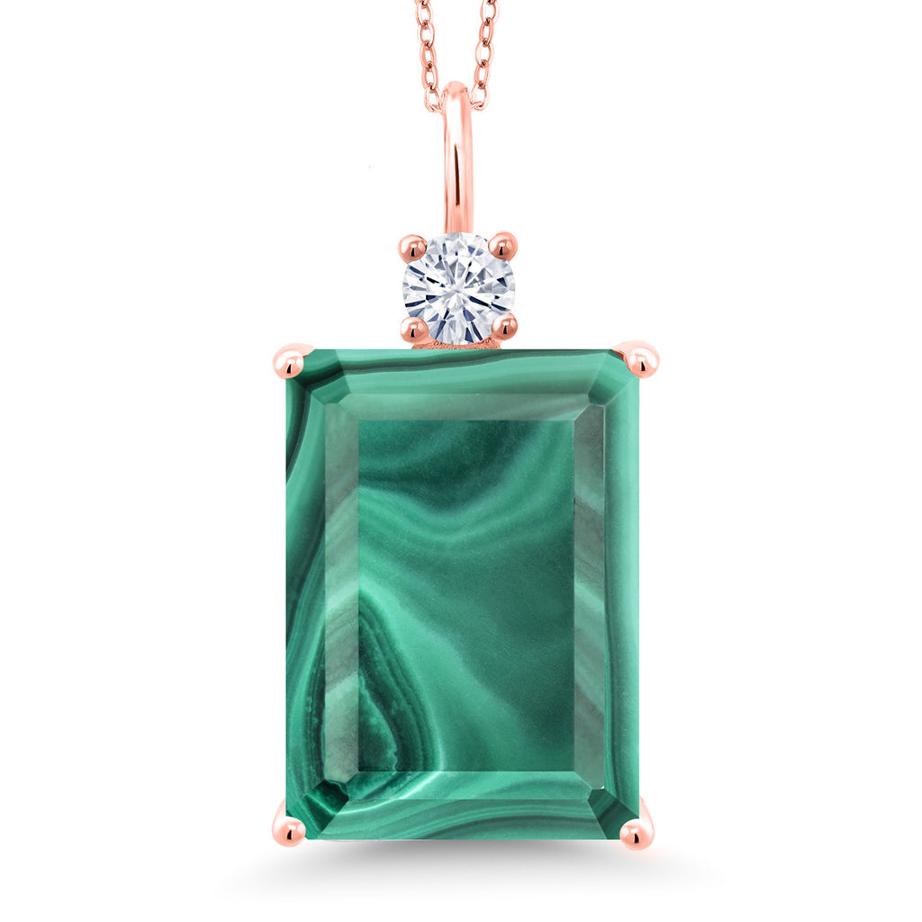 Malachite_Pendant in 925 Rose Gold Plated Silver