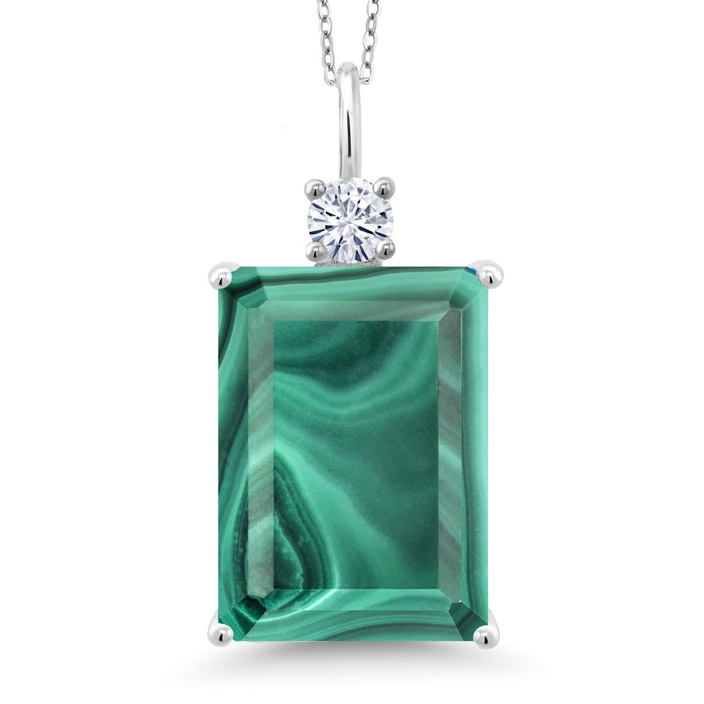 11-20 Cttw Gemstone Birthstone and White Moissanite Pendant Necklace for Women | 925 Sterling Silver | Emerald Cut 18X13MM and Round 4MM | With 18 Inch Chain
