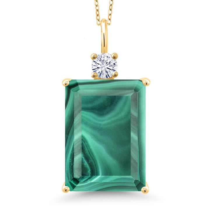 Gem Stone King 18K Yellow Gold Plated Silver Gemstone Birthstone and White Moissanite Pendant Necklace for Women | Emerald Cut 18X13MM and Round 4MM | With 18 Inch Chain | Fine Jewelry for Her Mom Wife