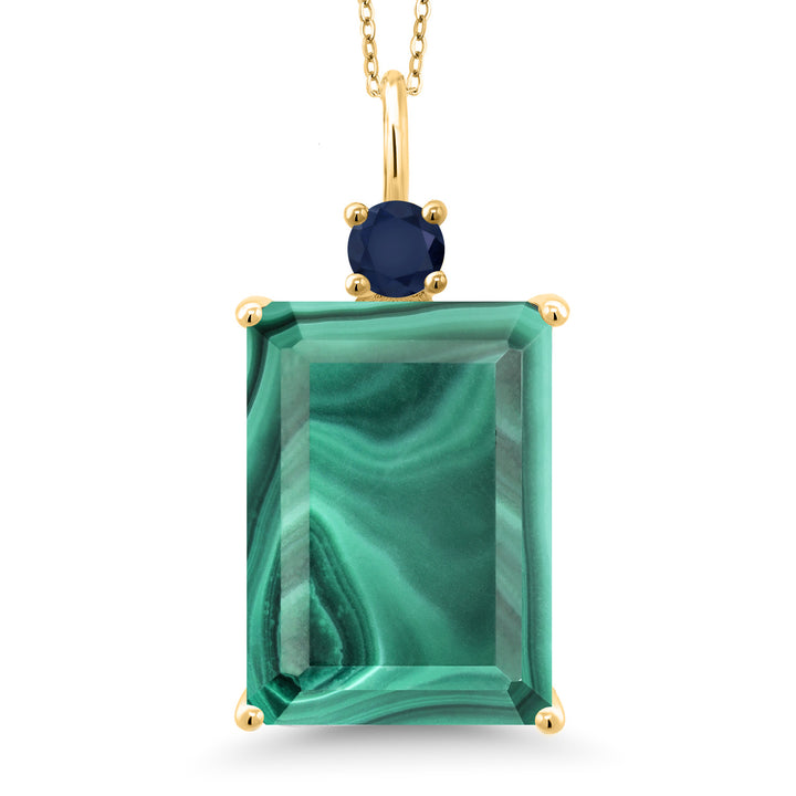 Gem Stone King 18K Yellow Gold Plated Silver Gemstone Birthstone and Blue Sapphire Pendant Necklace for Women | Emerald Cut 18X13MM and Round 4MM | With 18 Inch Chain | Fine Jewelry for Her Mom Wife