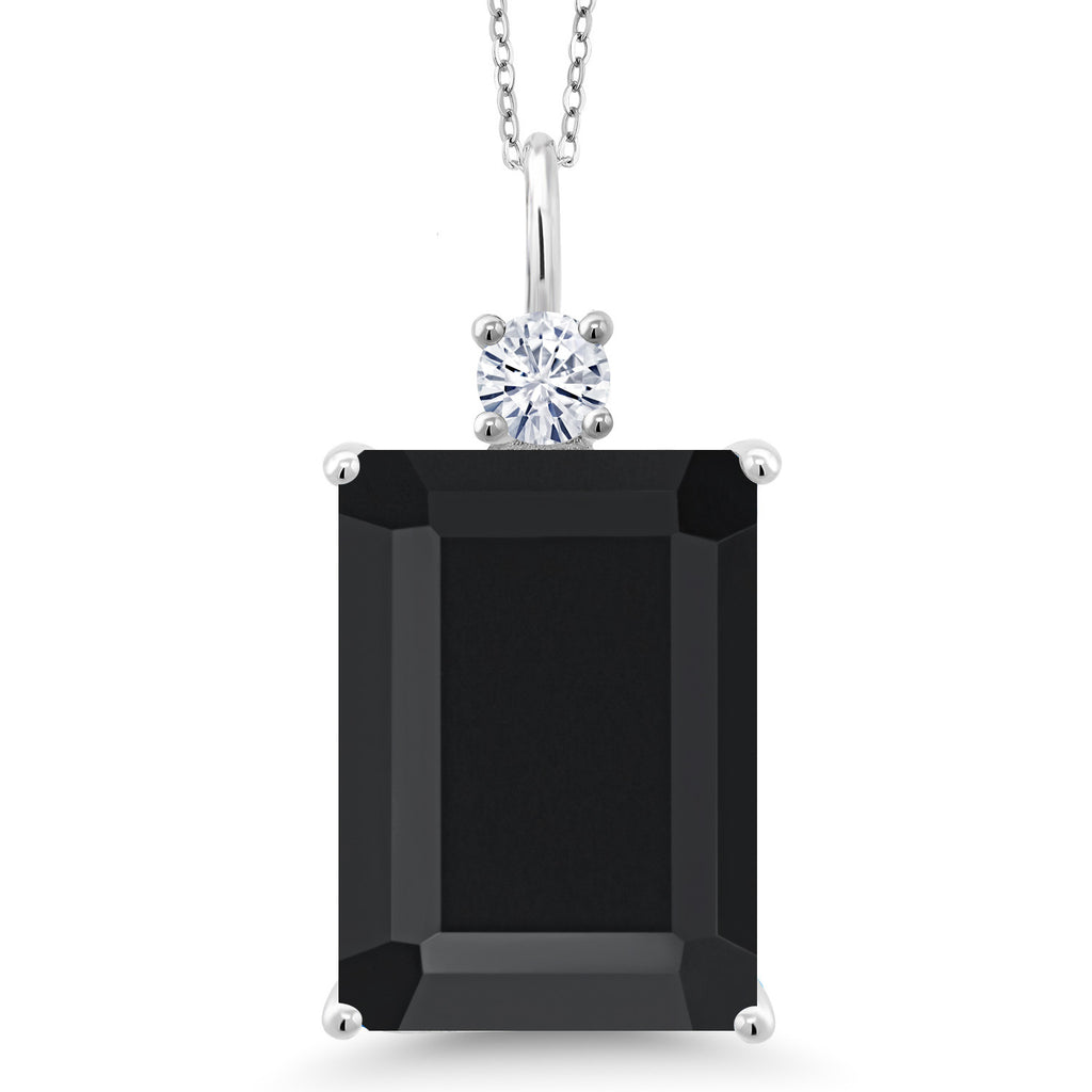 11-20 Cttw Gemstone Birthstone and White Moissanite Pendant Necklace for Women | 925 Sterling Silver | Emerald Cut 18X13MM and Round 4MM | With 18 Inch Chain