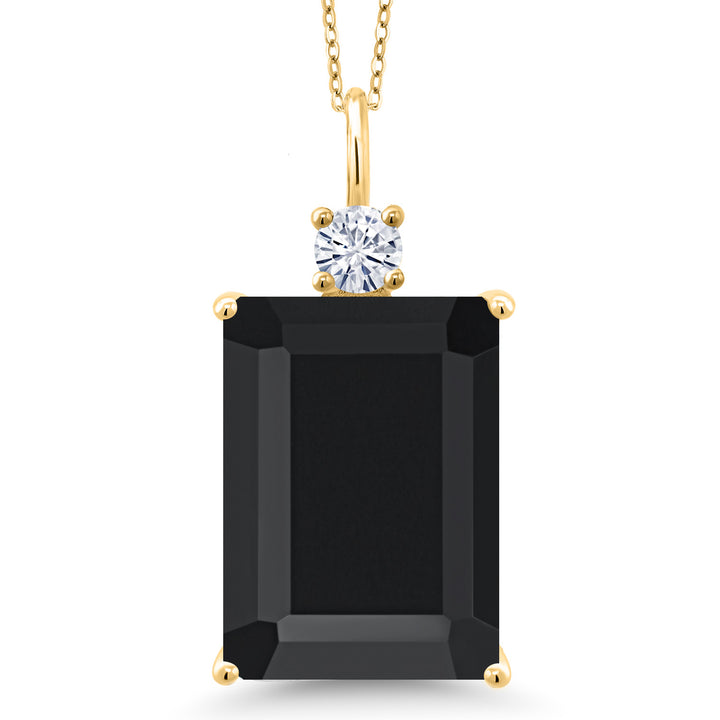 Gem Stone King 18K Yellow Gold Plated Silver Gemstone Birthstone and White Moissanite Pendant Necklace for Women | Emerald Cut 18X13MM and Round 4MM | With 18 Inch Chain | Fine Jewelry for Her Mom Wife