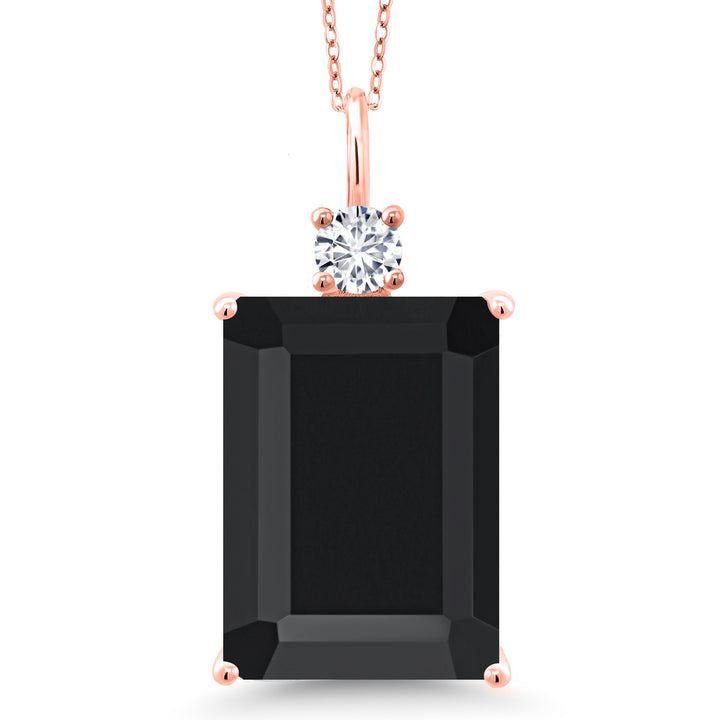 Gem Stone King 18K Rose Gold Plated Silver Gemstone Birthstone and White Lab Grown Diamond Pendant Necklace for Women | Emerald Cut 18X13MM and Round 4MM | With 18 Inch Chain | Fine Jewelry for Her Mom Wife