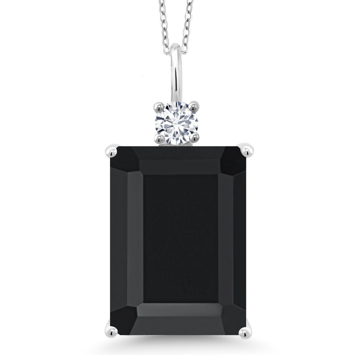 Gem Stone King 925 Sterling Silver Gemstone Birthstone & Lab Grown Diamond Pendant Necklace for Women | Emerald Cut 18X13MM | 18 Inch Chain | Fine Jewelry for Her Mom Wife