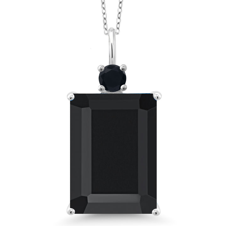 Gem Stone King 925 Sterling Silver Gemstone Birthstone Pendant Necklace for Women | Emerald Cut 18X13MM, Round 4MM | 18 Inch Chain | Fine Jewelry for Her Mom Wife