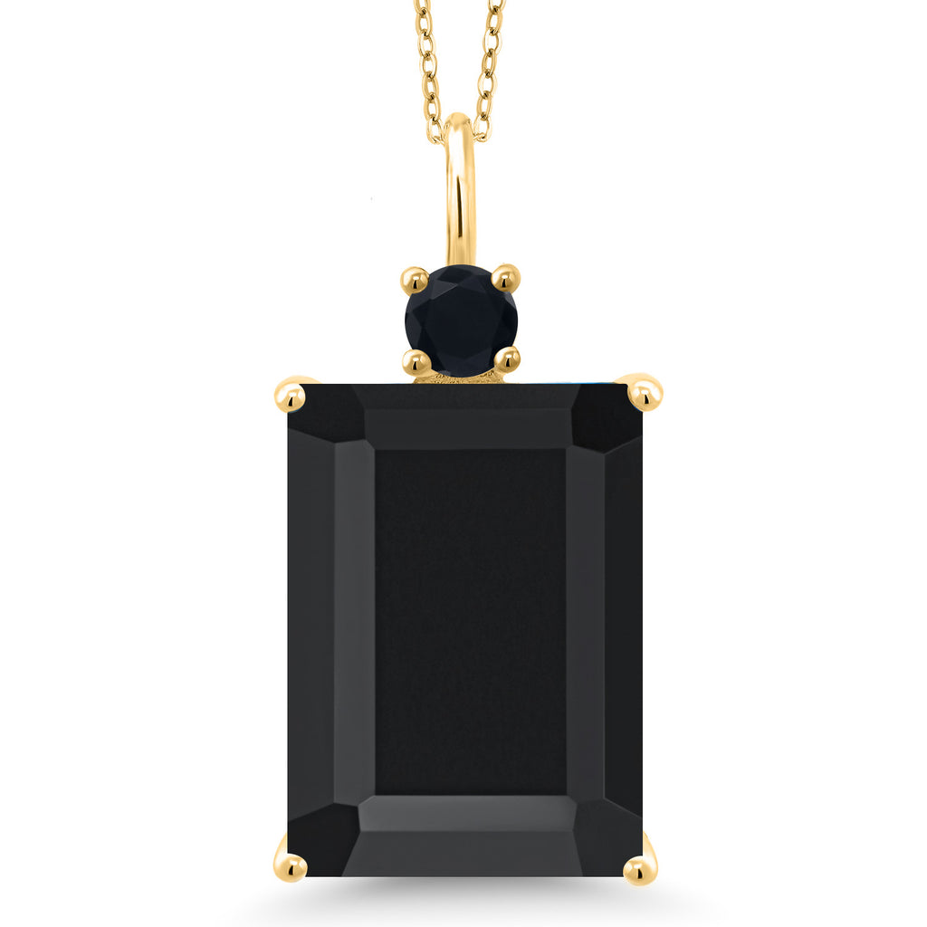 Gem Stone King 18K Yellow Gold Plated Silver Gemstone Birthstone Pendant Necklace for Women | Emerald Cut 18X13MM and Round 4MM | With 18 Inch Chain | Fine Jewelry for Her Mom Wife