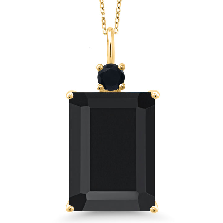 Gem Stone King 18K Yellow Gold Plated Silver Gemstone Birthstone Pendant Necklace for Women | Emerald Cut 18X13MM and Round 4MM | With 18 Inch Chain | Fine Jewelry for Her Mom Wife