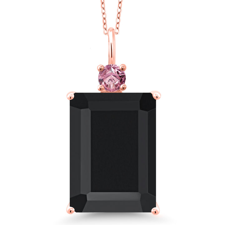 Gem Stone King 18K Rose Gold Plated Silver Gemstone Birthstone and Pink Lab Grown Diamond Pendant Necklace for Women | Emerald Cut 18X13MM and Round 4MM | With 18 Inch Chain | Fine Jewelry for Her Mom Wife