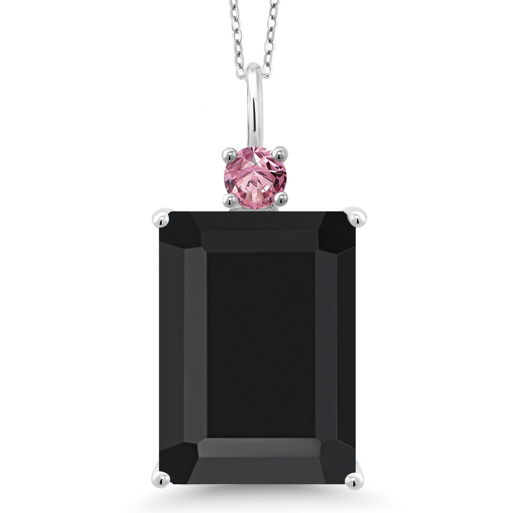 Gem Stone King Emerald Cut Gemstone Birthstone and Pink Lab Grown Diamond Pendant Necklace for Women | 925 Sterling Silver | 18 Inch Chain | Fine Jewelry for Her Mom Wife