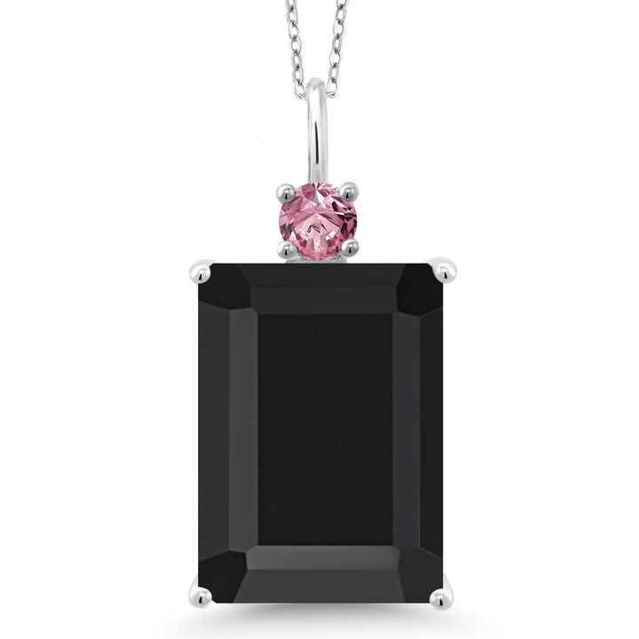Gem Stone King Emerald Cut Gemstone Birthstone and Pink Lab Grown Diamond Pendant Necklace for Women | 925 Sterling Silver | 18 Inch Chain | Fine Jewelry for Her Mom Wife