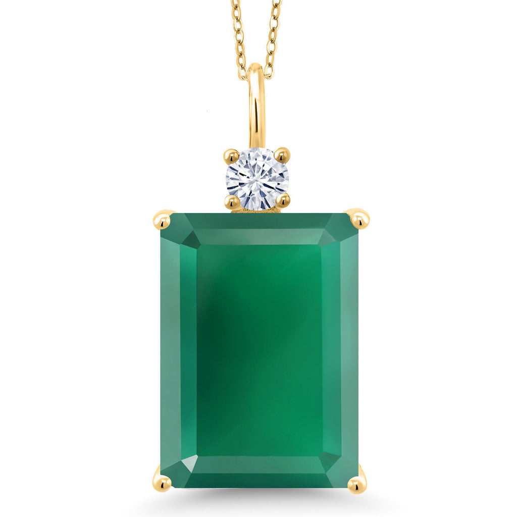 Gem Stone King Gemstone Birthstone and Moissanite Pendant Necklace for Women | 18K Yellow Gold Plated Silver | Emerald Cut 18X13MM | 18 Inch Chain | Fine Jewelry for Her