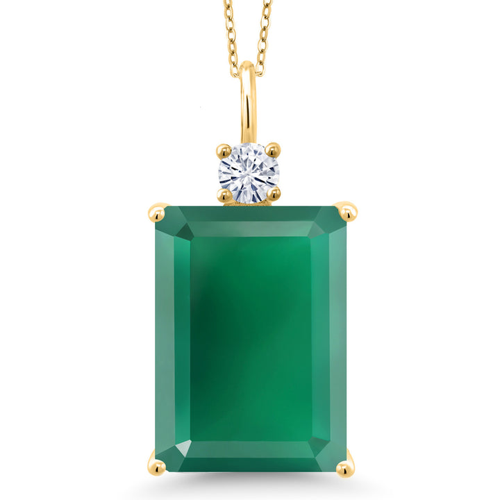 Gem Stone King Gemstone Birthstone and Moissanite Pendant Necklace for Women | 18K Yellow Gold Plated Silver | Emerald Cut 18X13MM | 18 Inch Chain | Fine Jewelry for Her