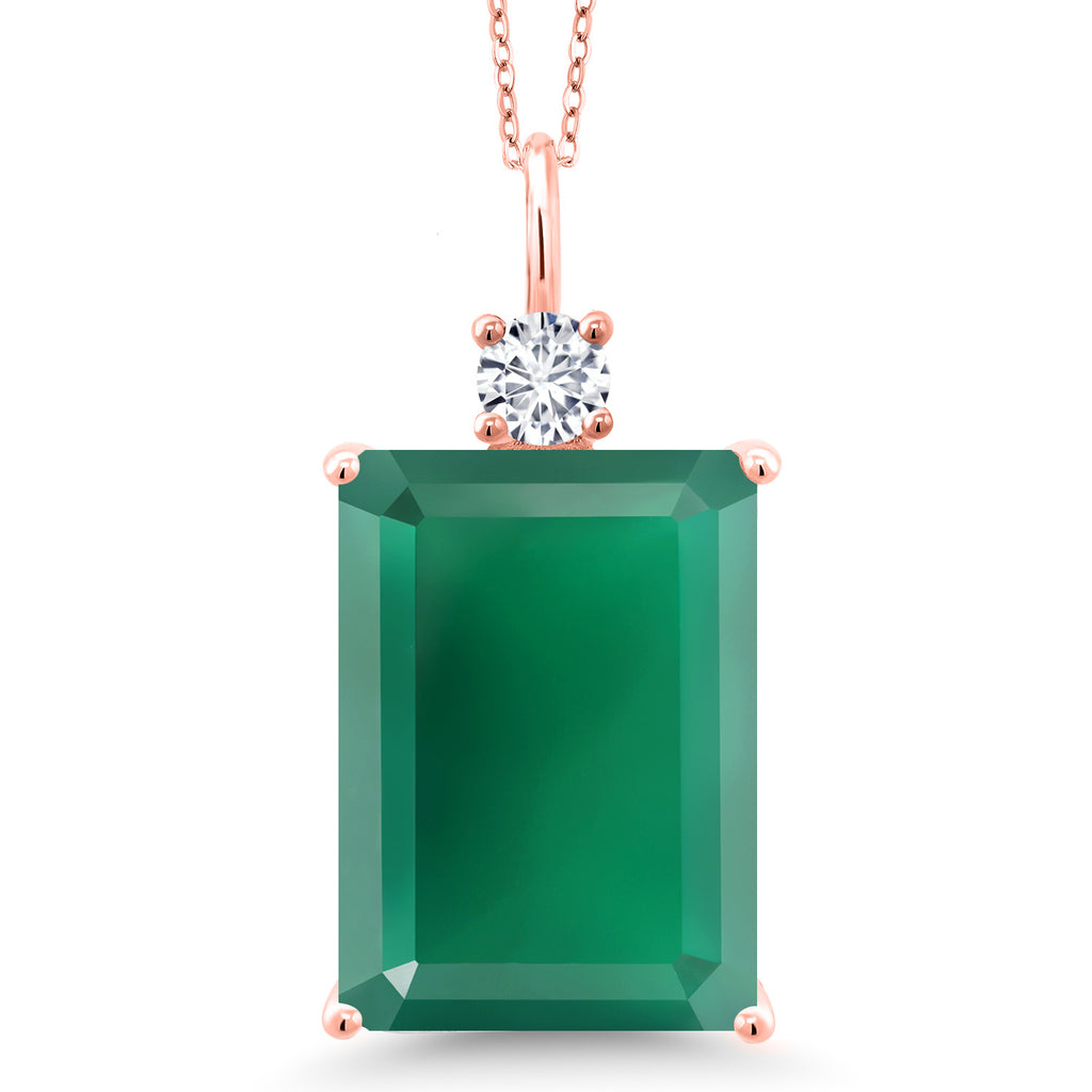 Gem Stone King Emerald Cut Gemstone Birthstone and Lab Grown Diamond Pendant Necklace for Women | 18K Rose Gold Plated Silver | 18X13MM Center | With 18 Inch Chain | Fine Jewelry for Her Mom Wife