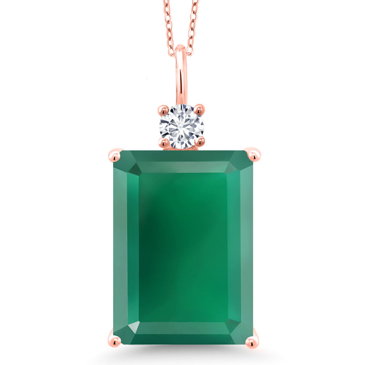 Gem Stone King Emerald Cut Gemstone Birthstone and Lab Grown Diamond Pendant Necklace for Women | 18K Rose Gold Plated Silver | 18X13MM Center | With 18 Inch Chain | Fine Jewelry for Her Mom Wife