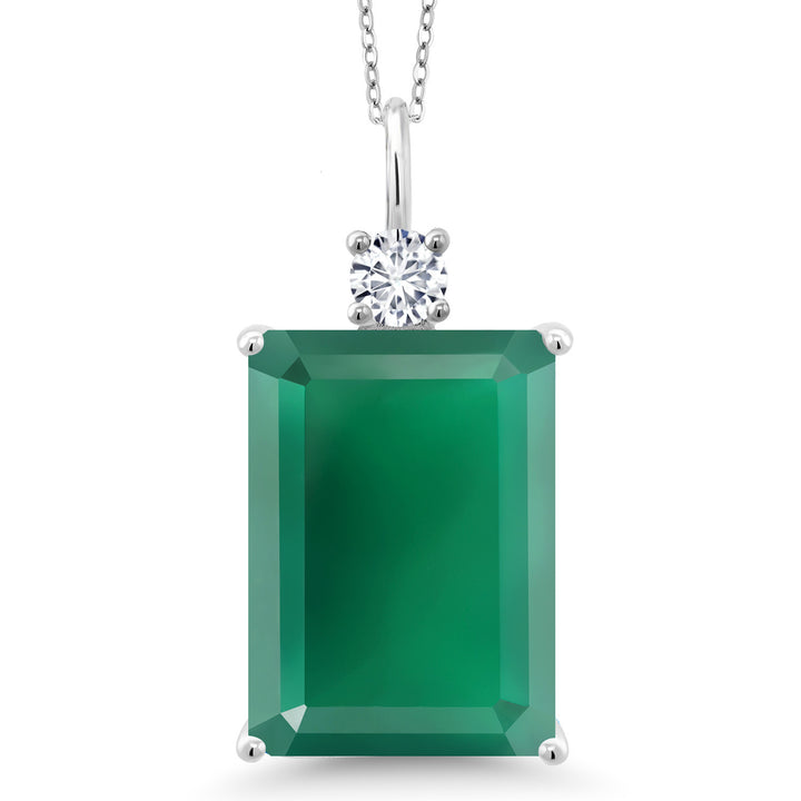 Gem Stone King 925 Sterling Silver Gemstone Birthstone & Lab Grown Diamond Pendant Necklace for Women | Emerald Cut 18X13MM | 18 Inch Chain | Fine Jewelry for Her Mom Wife