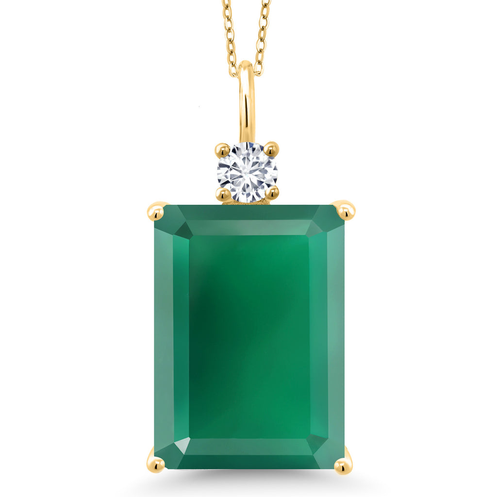 Gem Stone King Emerald Cut Gemstone Birthstone and Lab Grown Diamond Pendant Necklace for Women | 18K Yellow Gold Plated Silver | 18X13MM Center | With 18 Inch Chain | Fine Jewelry for Her Mom Wife