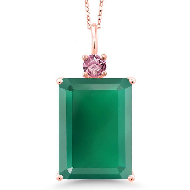 Gem Stone King Gemstone Birthstone and Pink Lab Grown Diamond Pendant Necklace for Women | 18K Rose Gold Plated Silver | Emerald Cut 18X13MM | With 18 Inch Chain | Fine Jewelry for Her Mom Wife