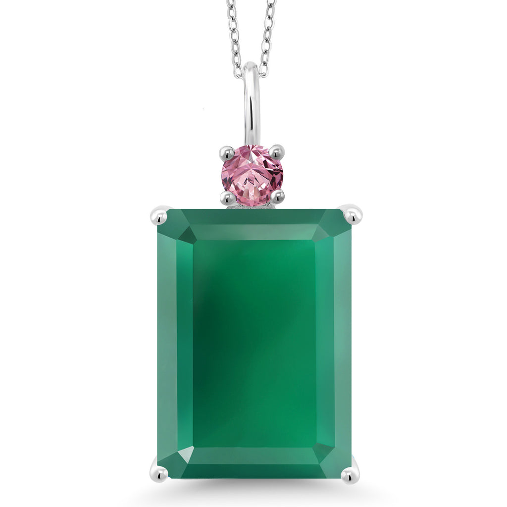 Gem Stone King Emerald Cut Gemstone Birthstone and Pink Lab Grown Diamond Pendant Necklace for Women | 925 Sterling Silver | 18 Inch Chain | Fine Jewelry for Her Mom Wife